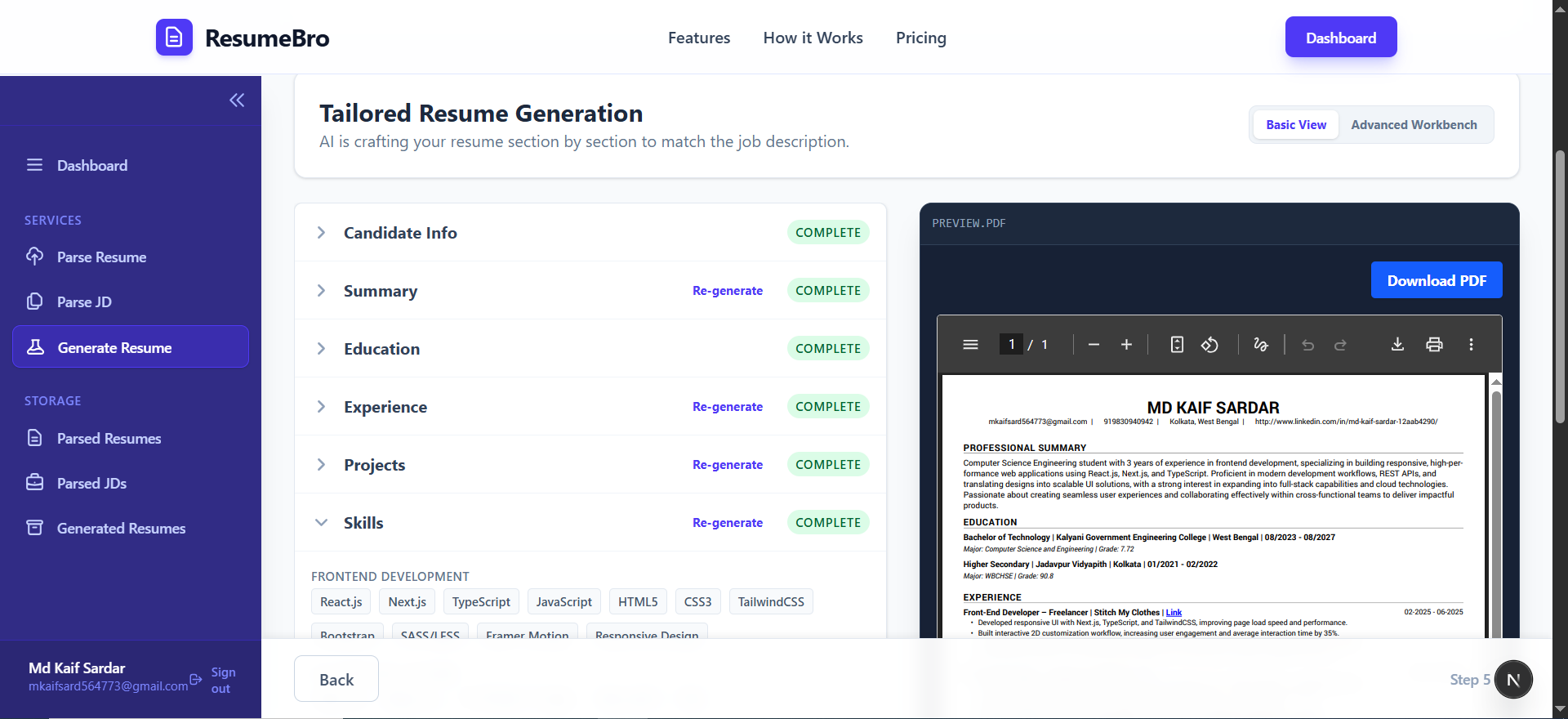 Resume generation step 5 — custom resume output